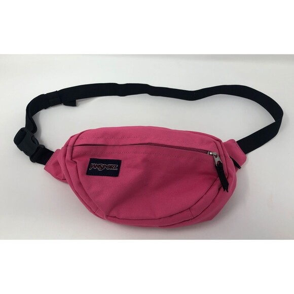 Jansport Neon Pink Canvas Full Zip Fanny Pack Adjustable Waist 2 Pocket Y2K 90s - Picture 1 of 9